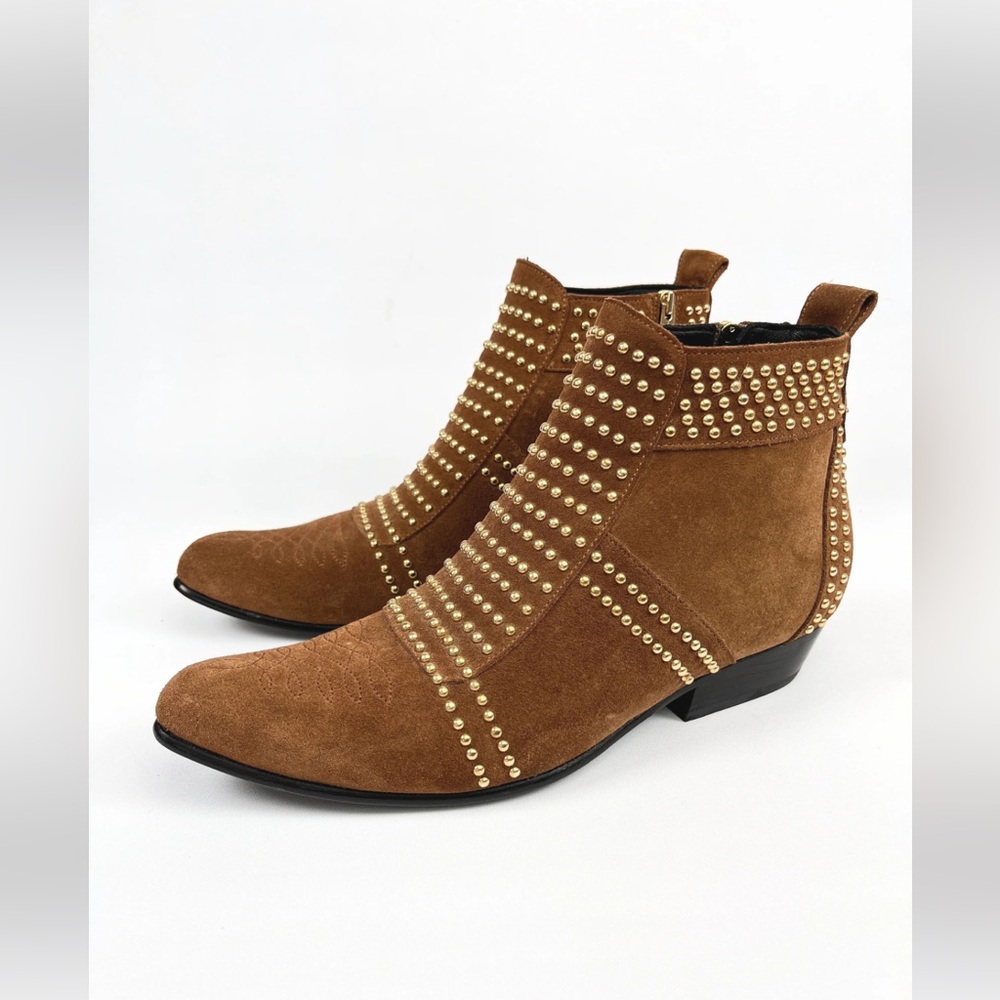 NWOT Anine Bing Charlie Boots in Tan Suede with Gold Studs Size 7